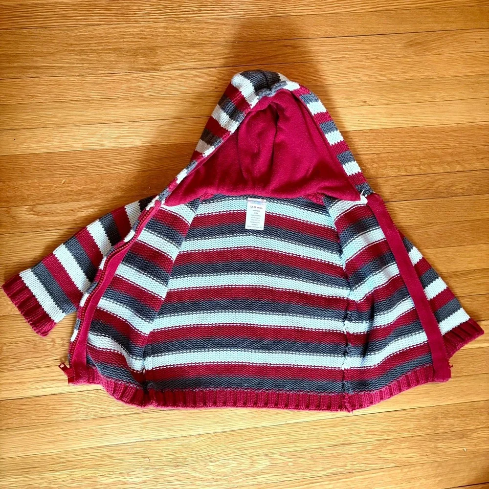Gymboree Striped Cotton Knit Zip Up Hoodie Sweater 12-18 Months Vintage 2000s